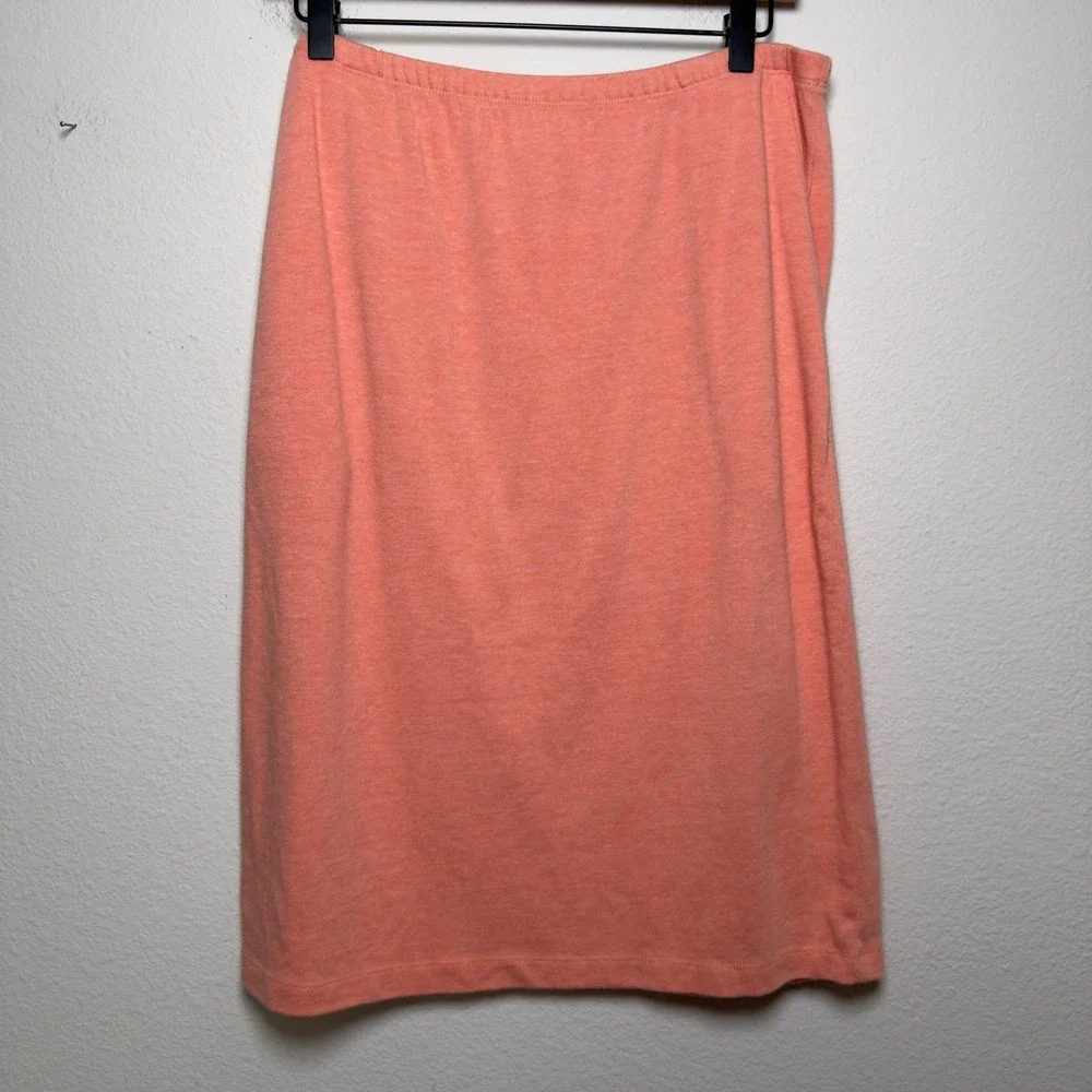 J. Peterman Women Cotton Midi Knit Skirt Medium Coral Pink Elastic Waist Pockets